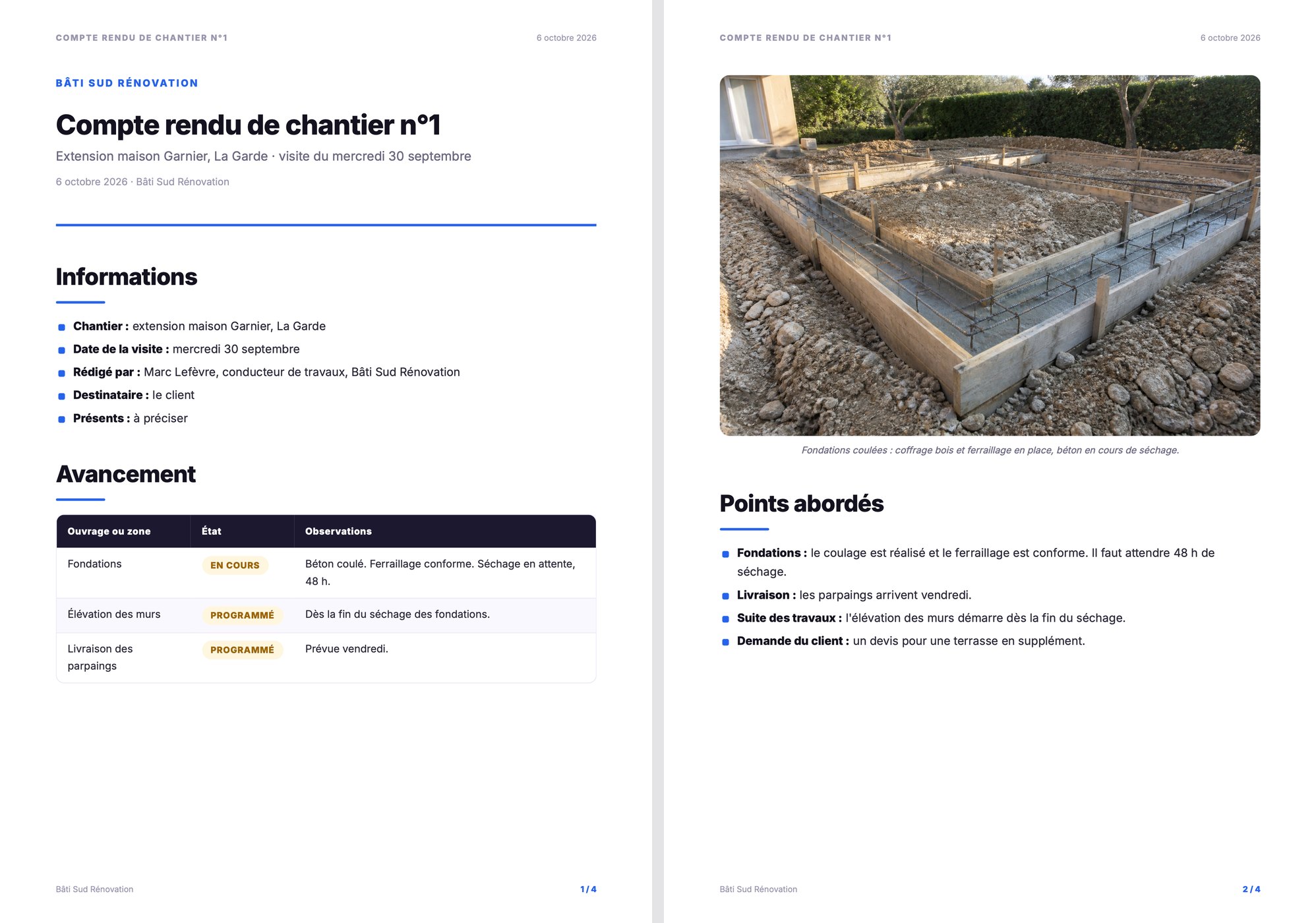 Exemple : Compte rendu de chantier : dictez, ARIA rend le PDF